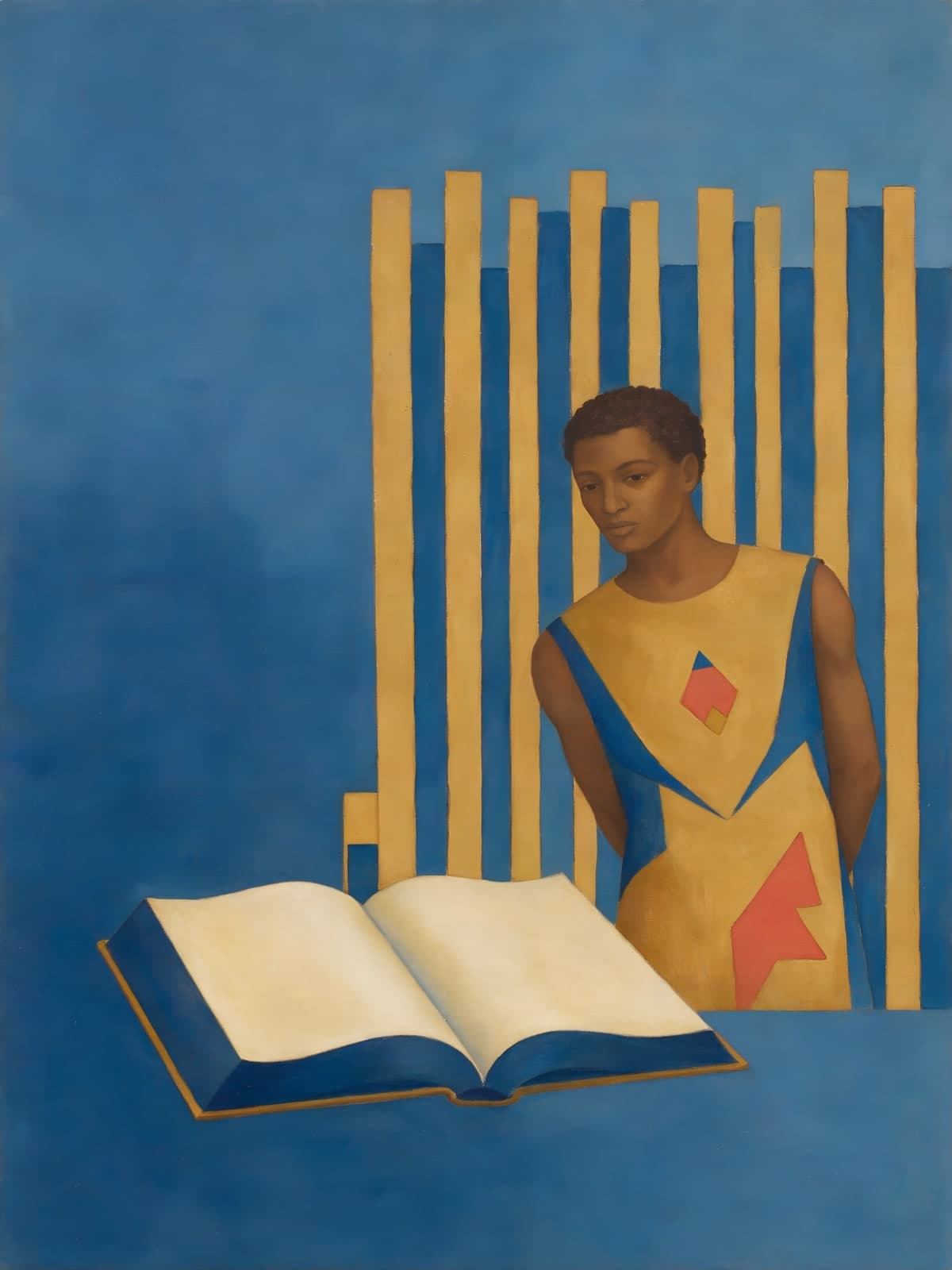Figuur met open boek voor gele strepen
