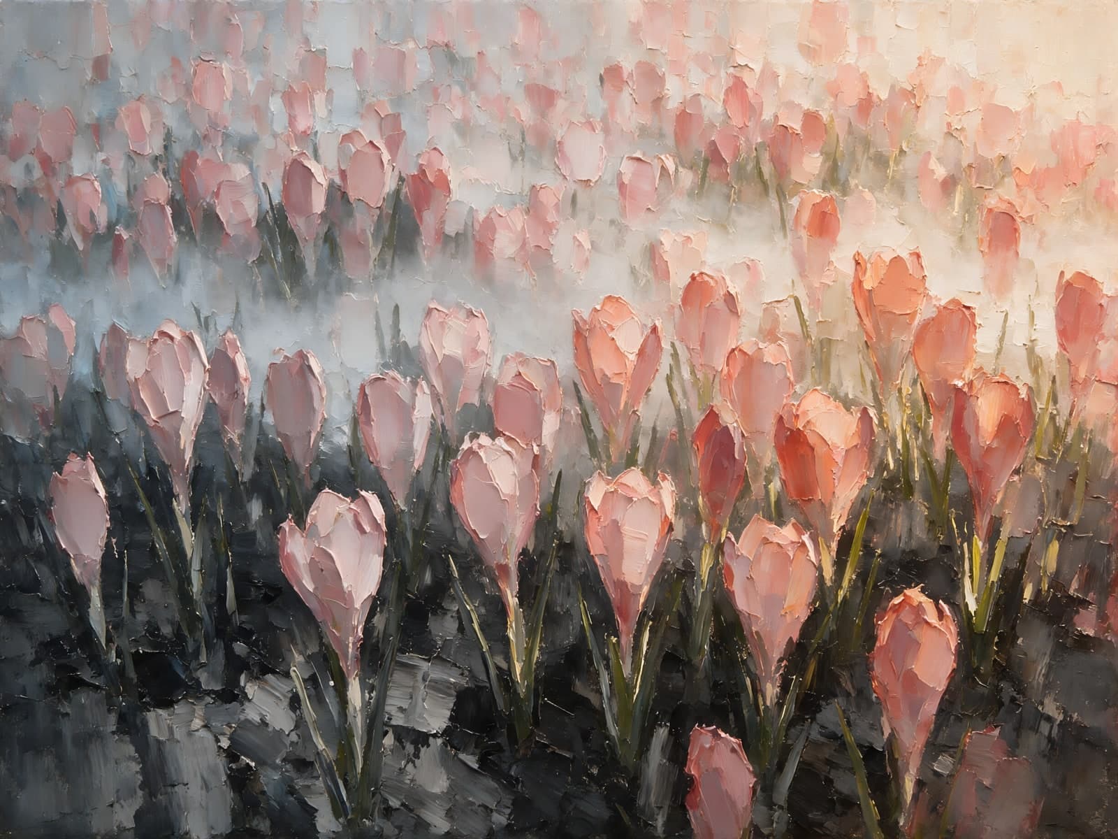 Roze bloemknoppen in nevelig licht