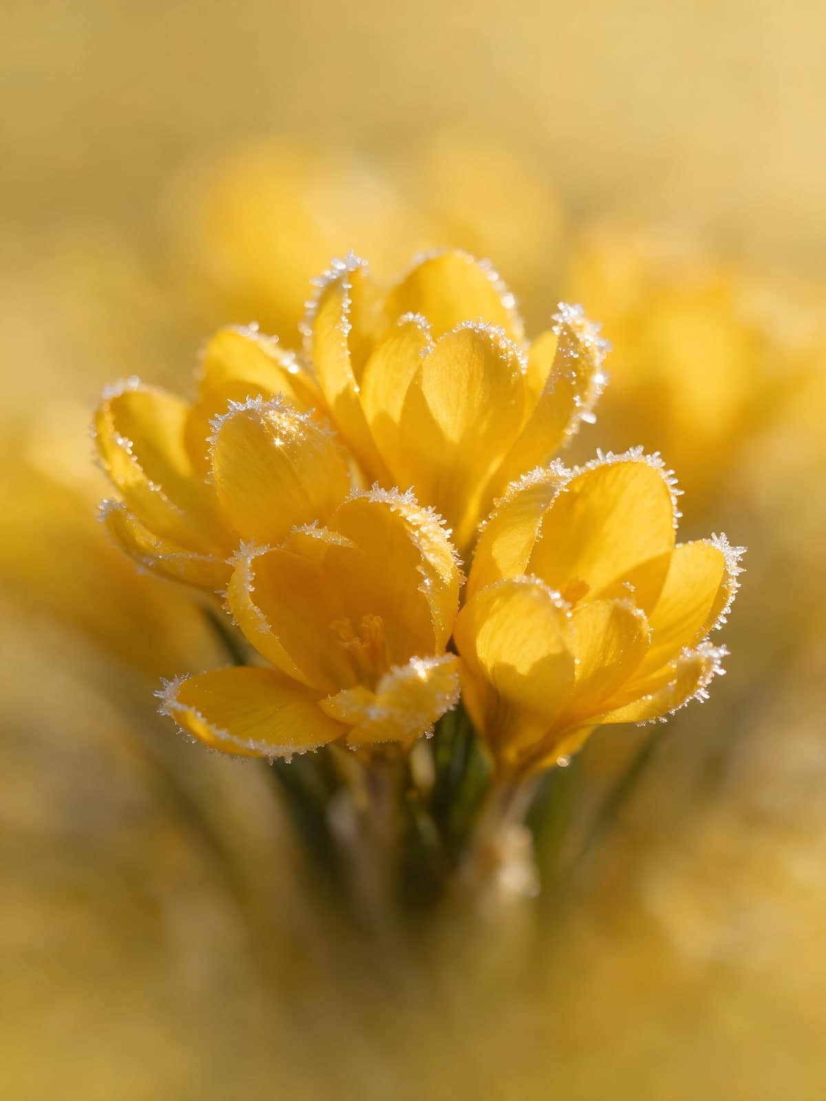 Drie gele bloemen met glinsterende randen