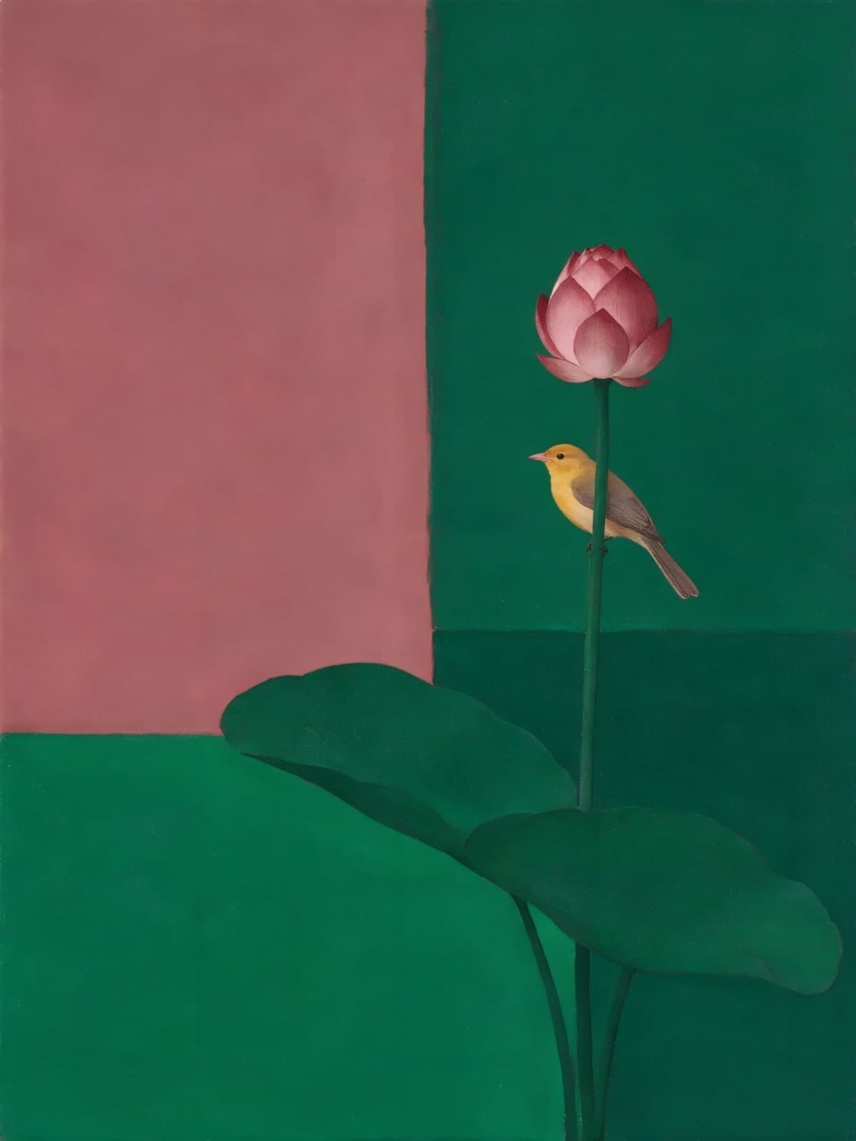 Roze lotus met gele vogel