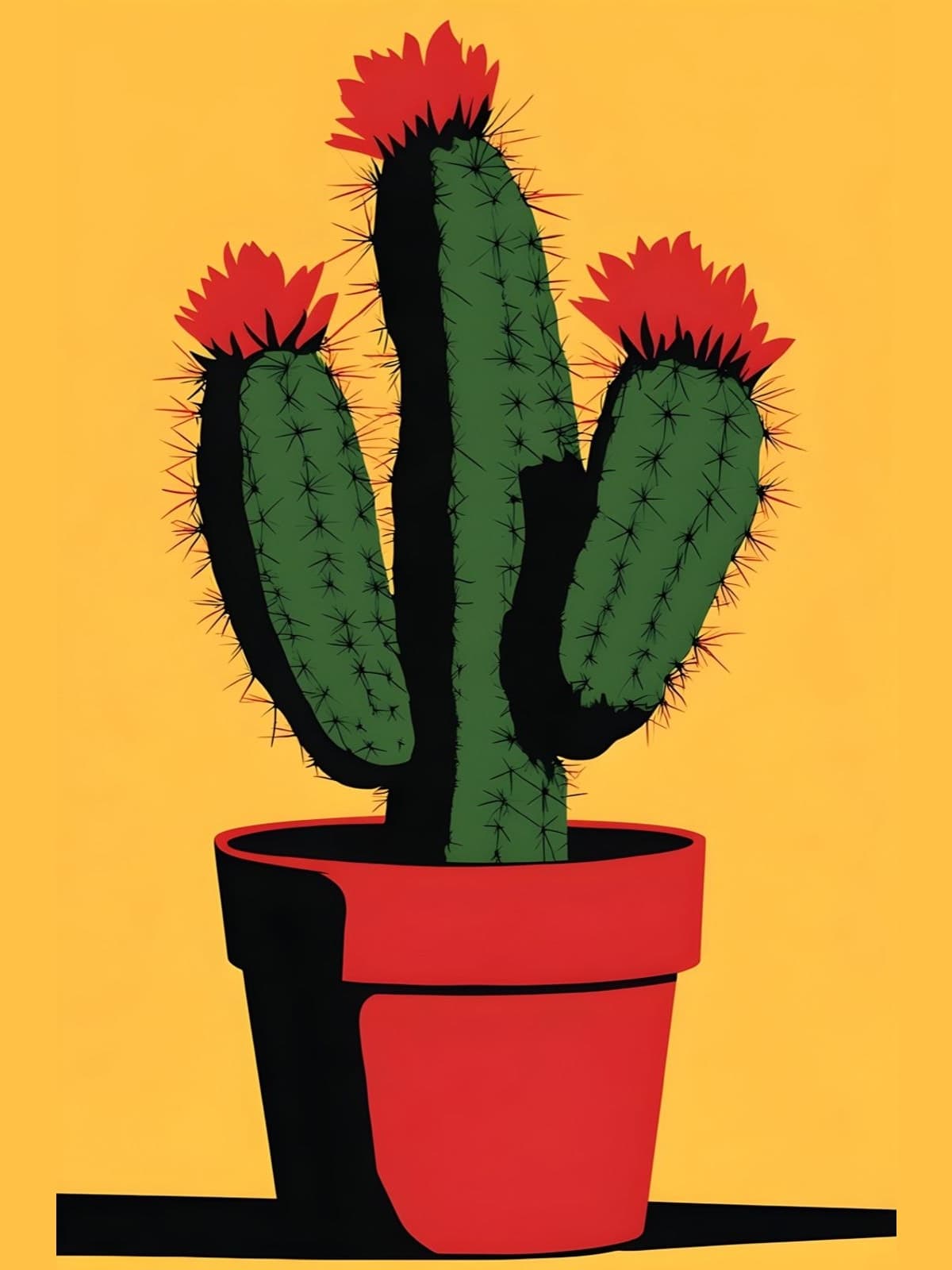 Cactus in rode pot op geel