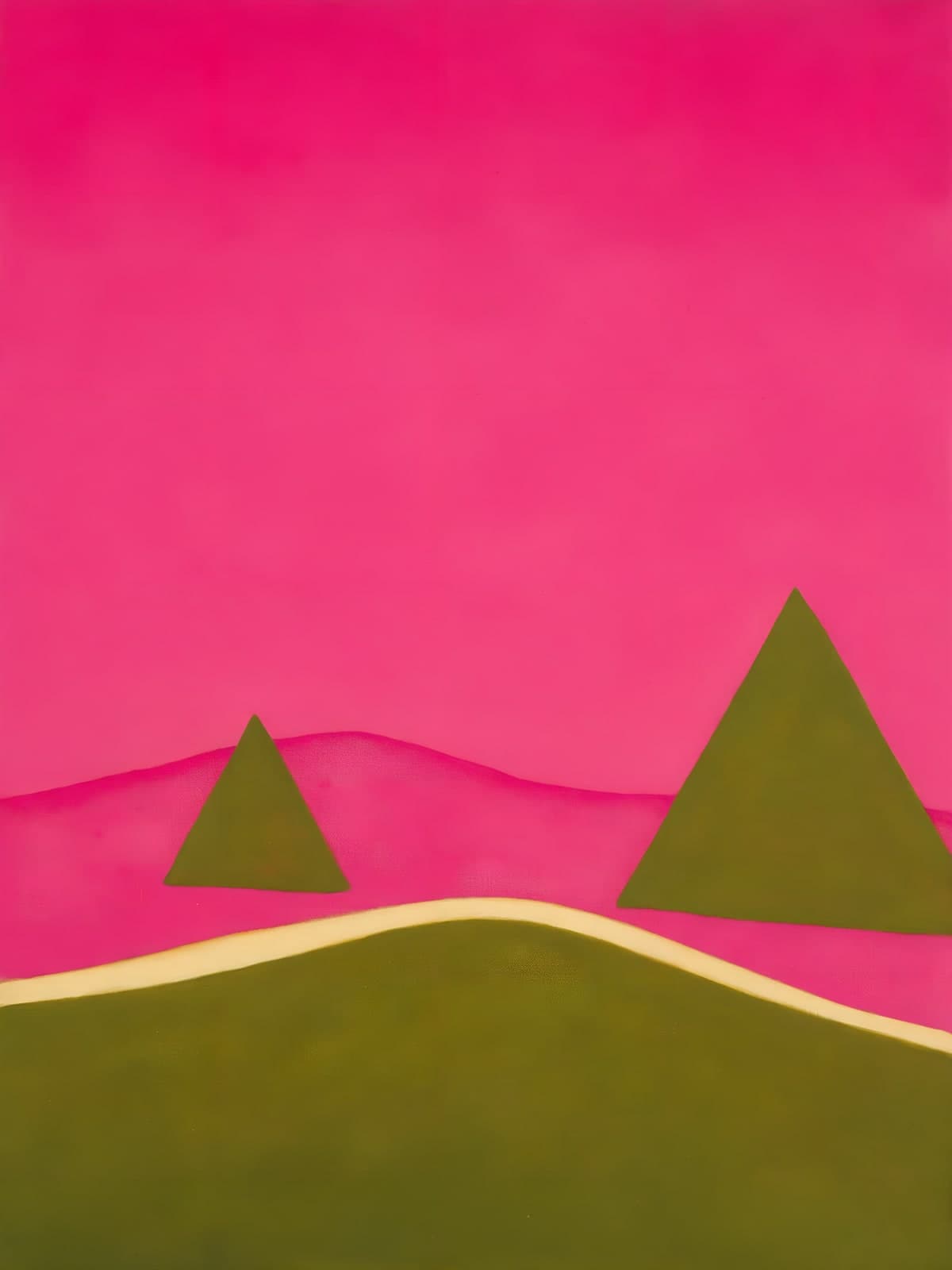Roze lucht boven olijfgroene heuvels