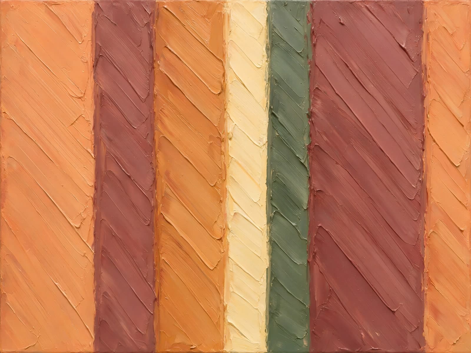 Verticale banen in terracotta, oker en saliegroen