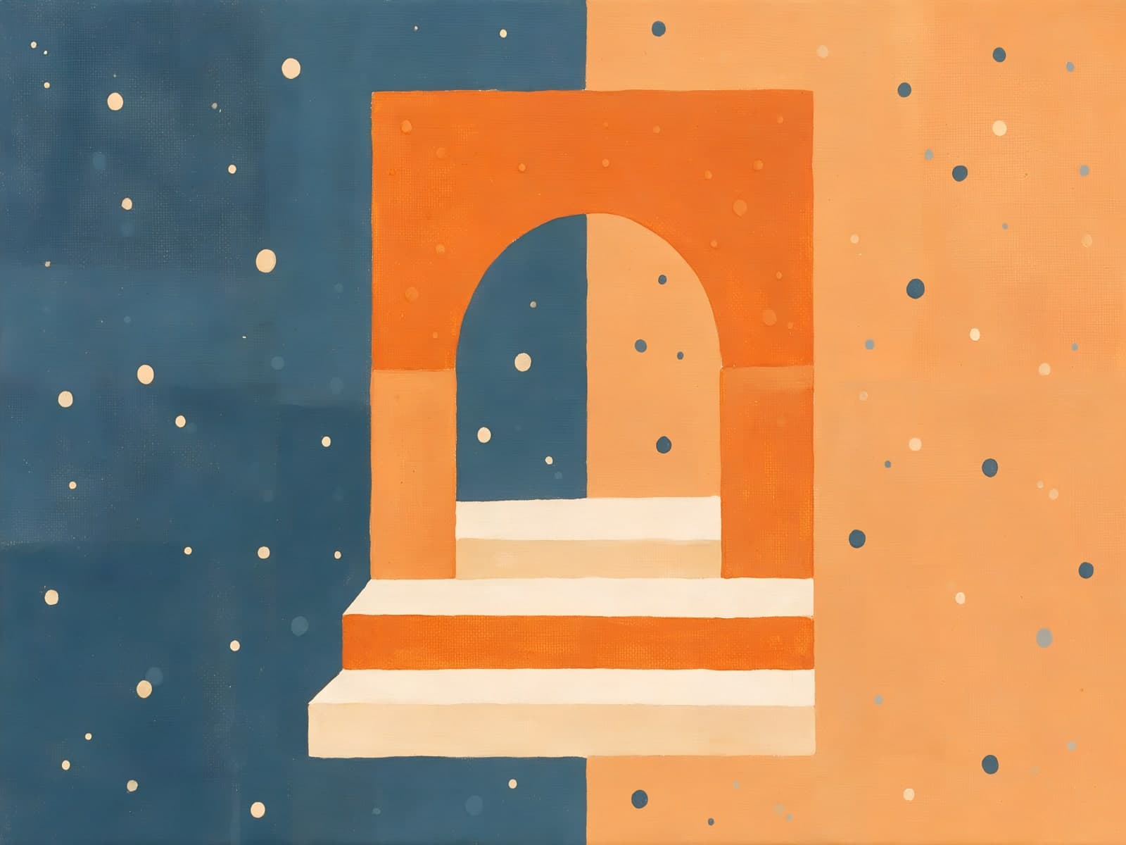Oranje boog en trap tegen blauw