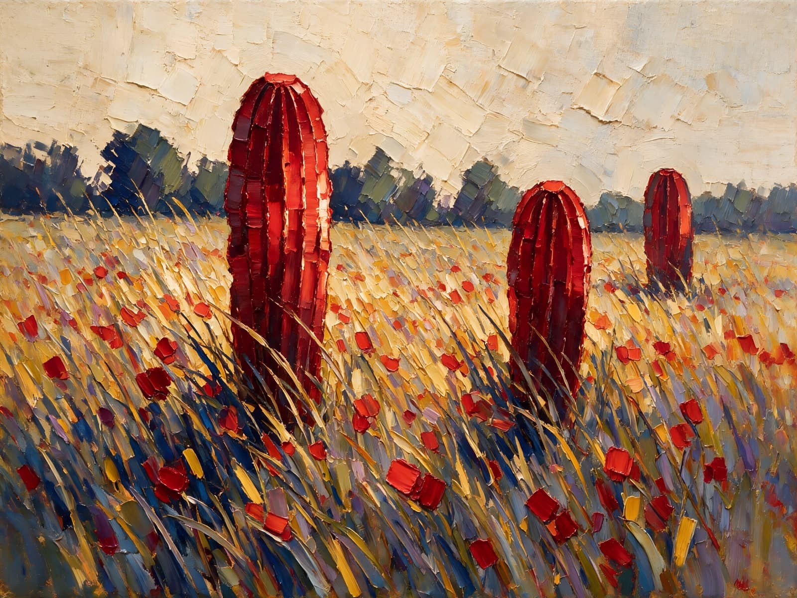 Rode cactussen in een gouden veld