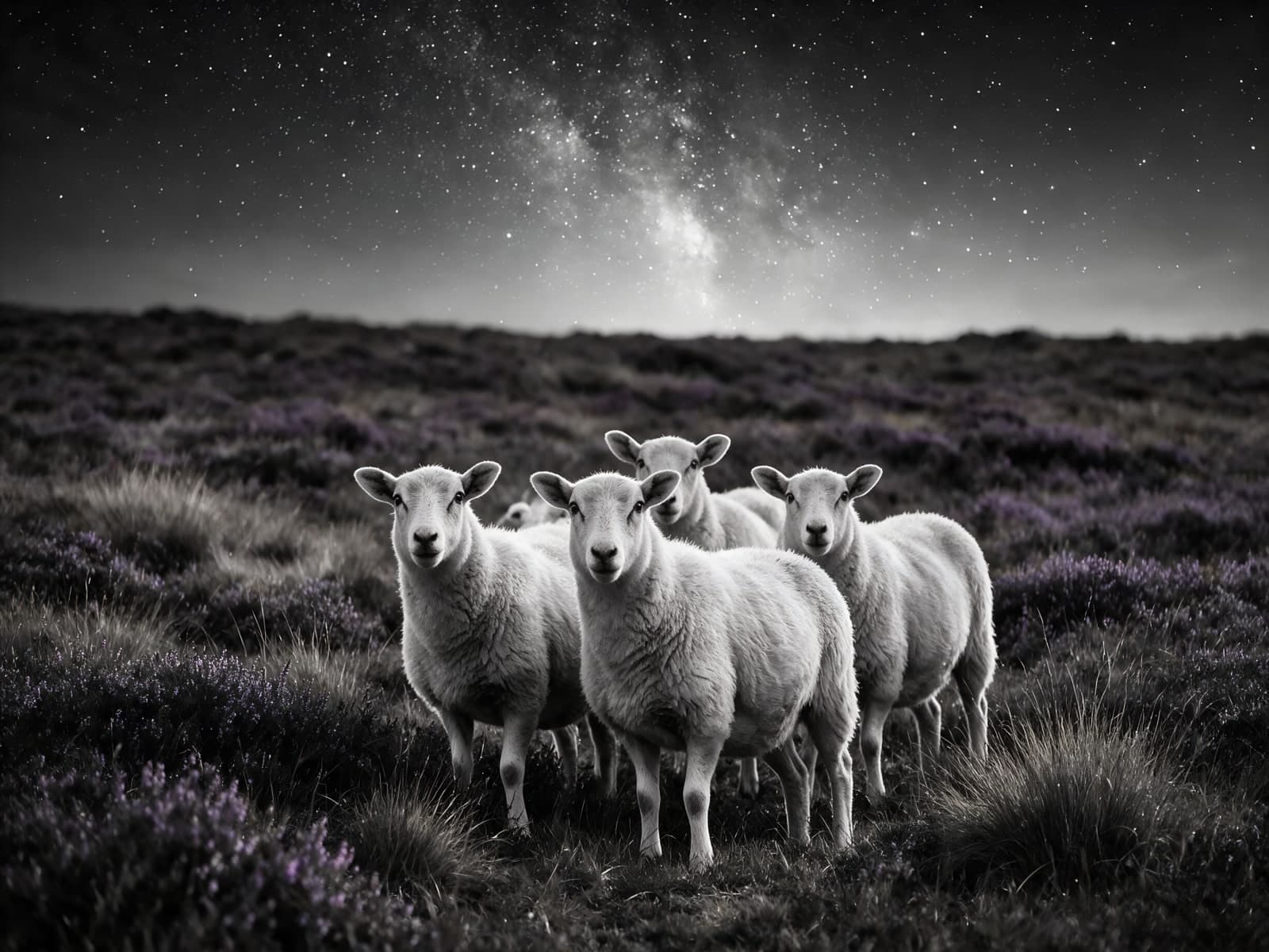 Schapen op heide onder sterrenhemel