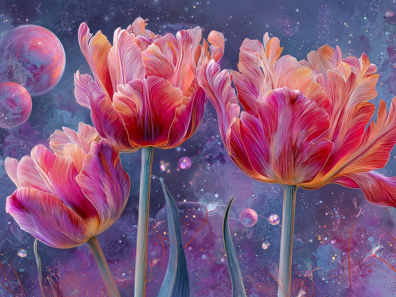 Roze tulpen voor een sterrenstelsel