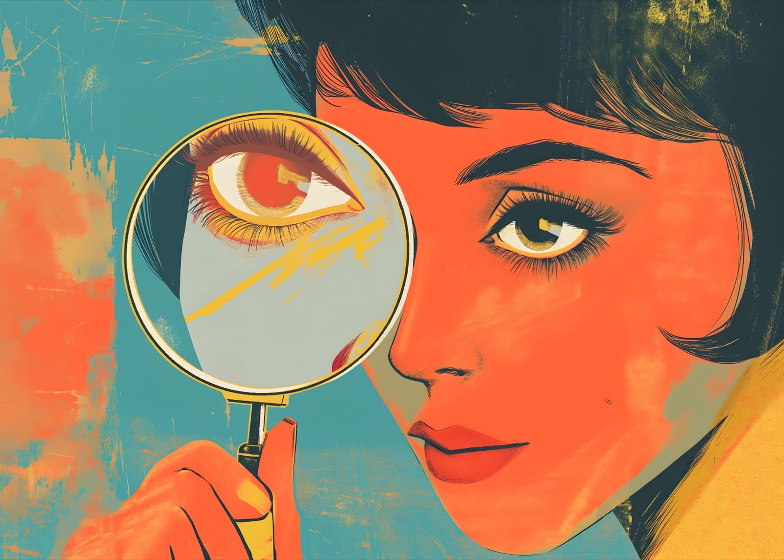 Vrouw met vergrootglas voor haar oog