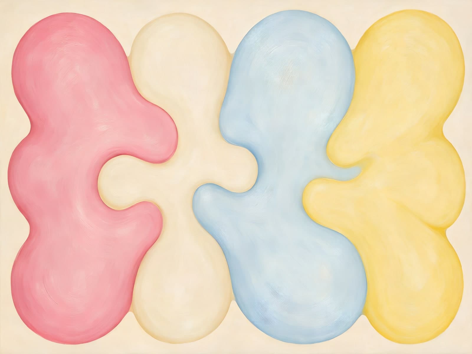 Vier pastelkleurige vormen in roze en geel