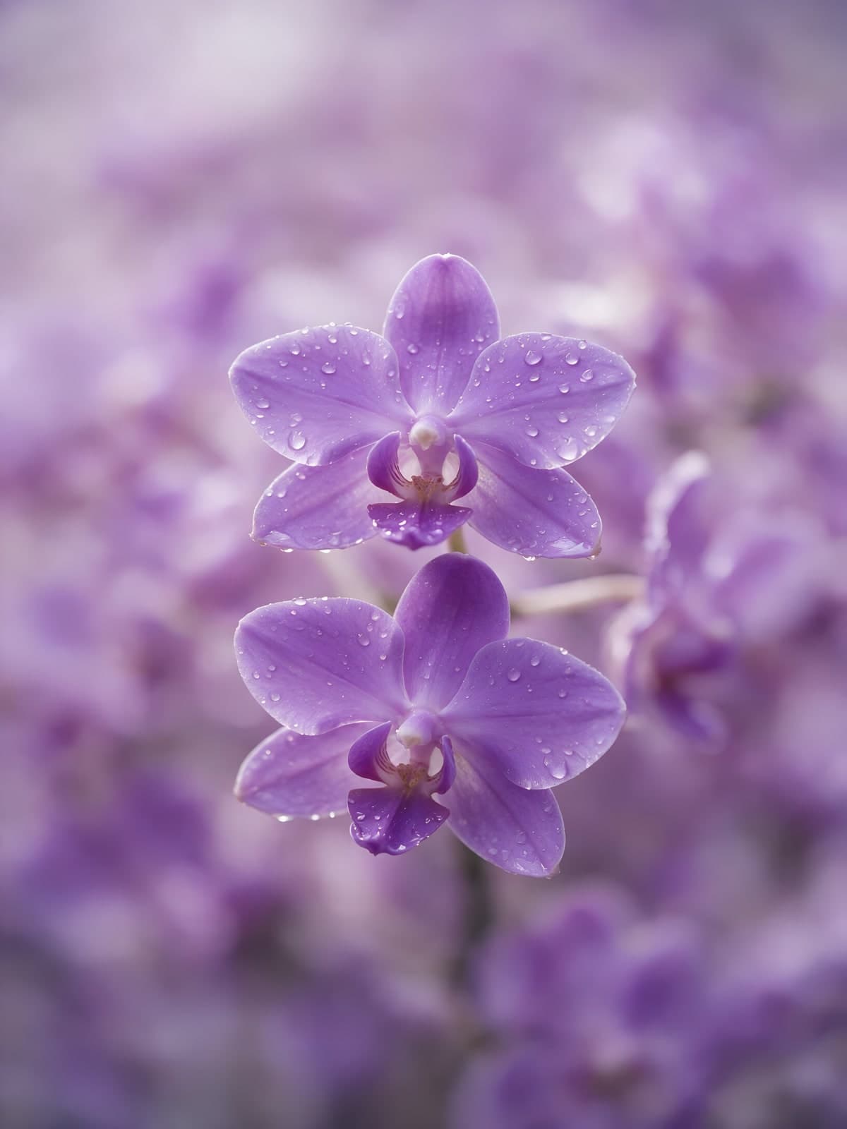 Paarse orchideeën met waterdruppels