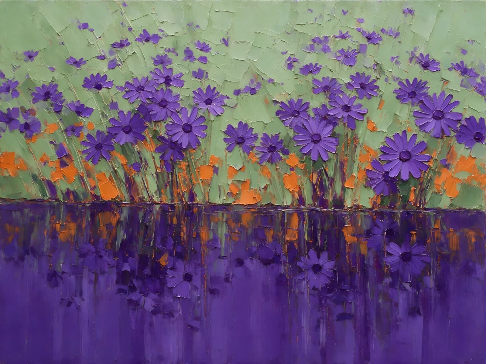 Paarse bloemen boven violet vlak op lichtgroen