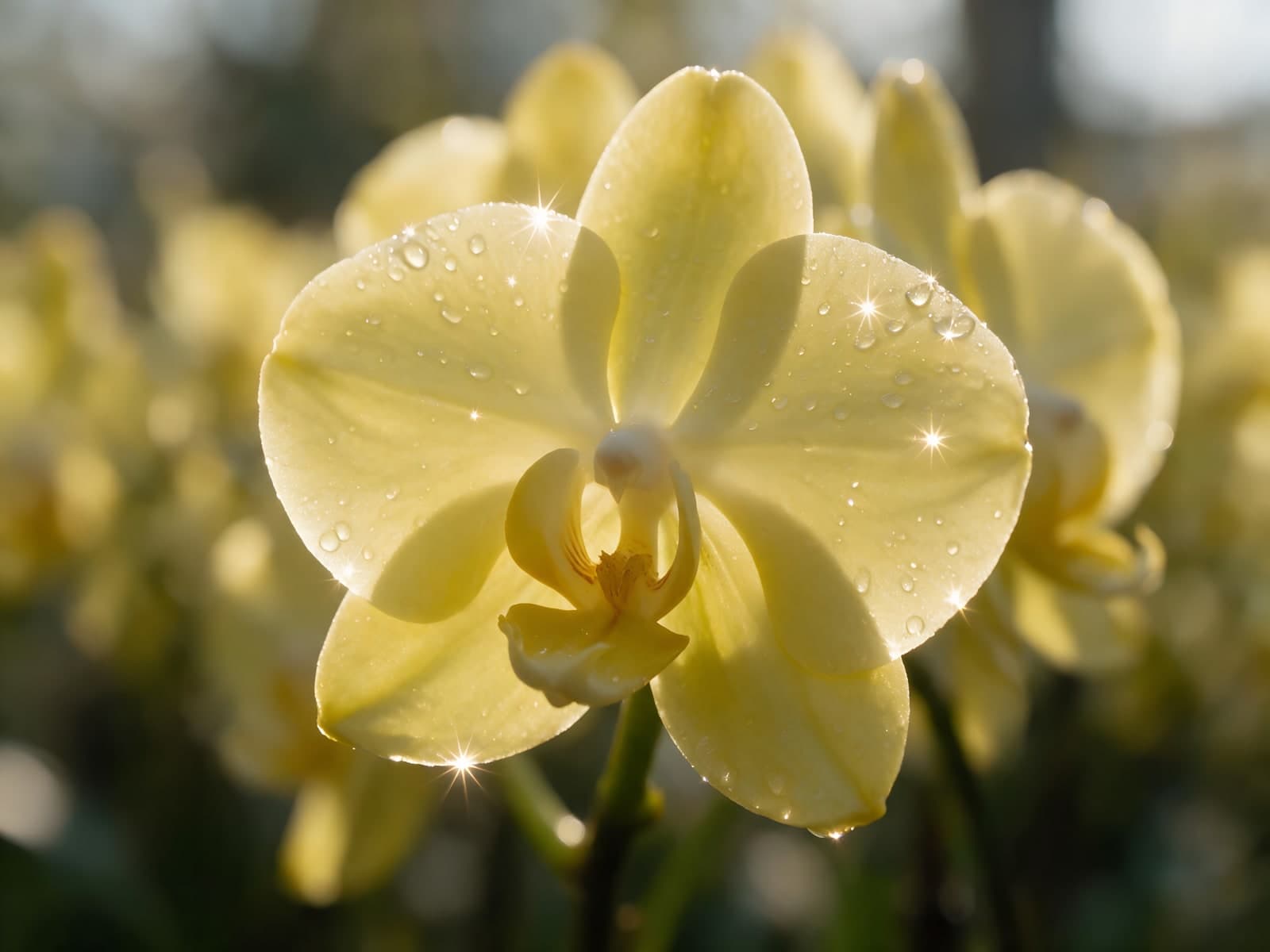 Gele orchidee met dauwdruppels