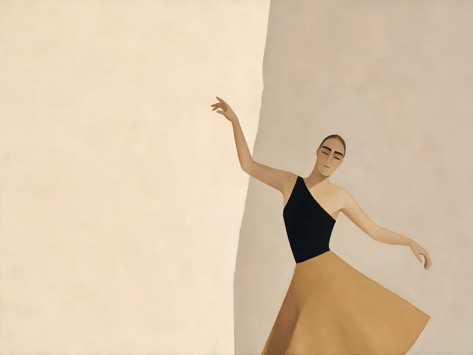 Danseres in zwart en zandkleurige jurk
