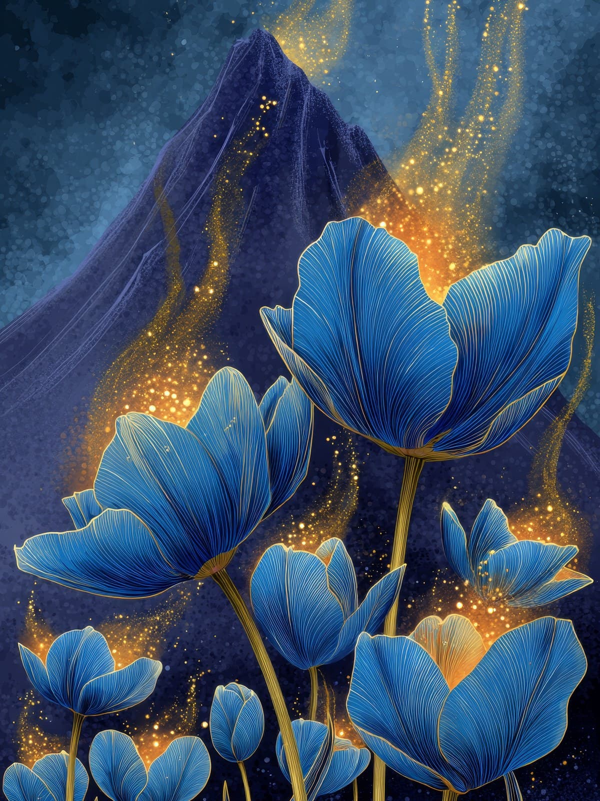 Blauwe tulpen met gouden vonken