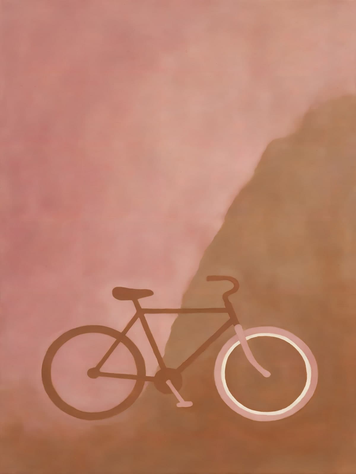 Bruine fiets voor een nevelige roze helling