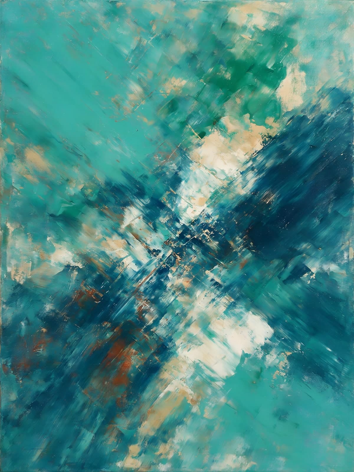 Turquoise en blauwe diagonale penseelstreken