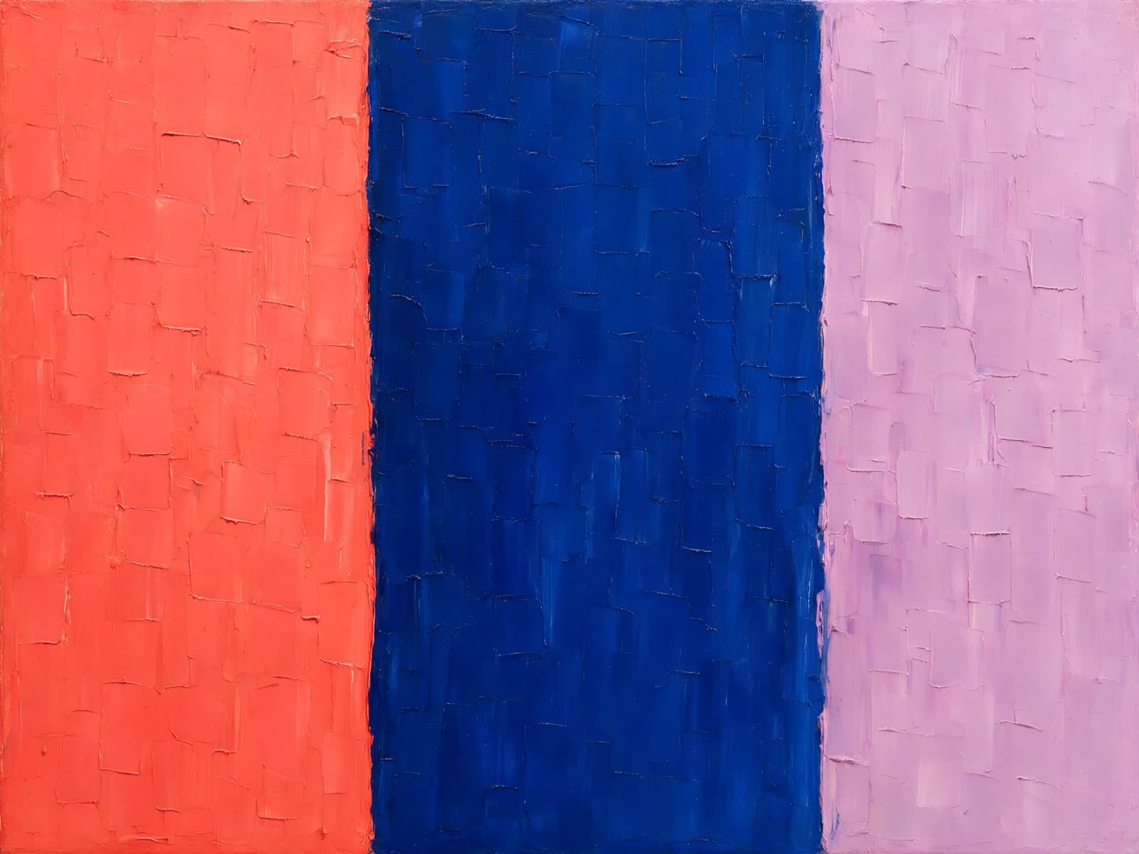 Drie kleurvlakken in rood, blauw en lila