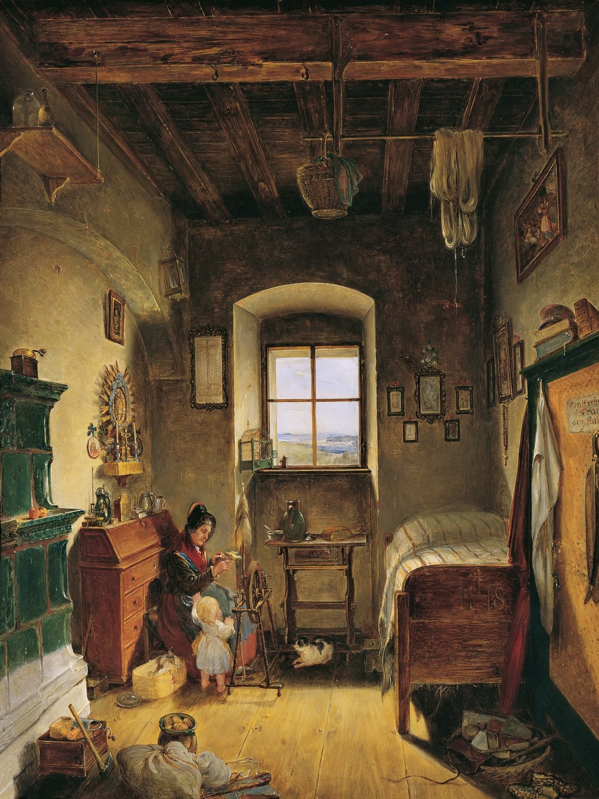 De weduwe van de landweerman in de boerenkamer