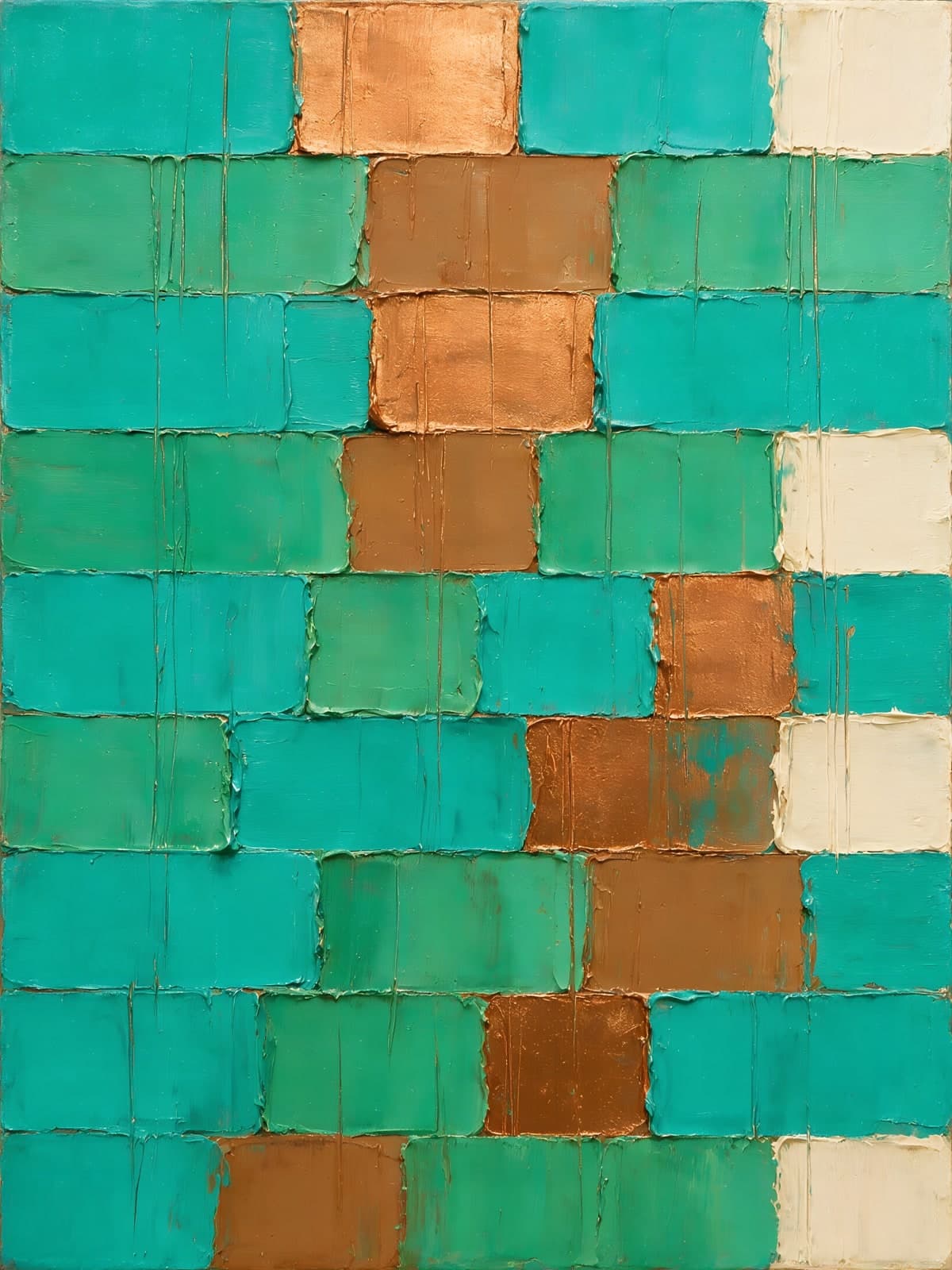 Turquoise tegels met koperkleurige vlakken