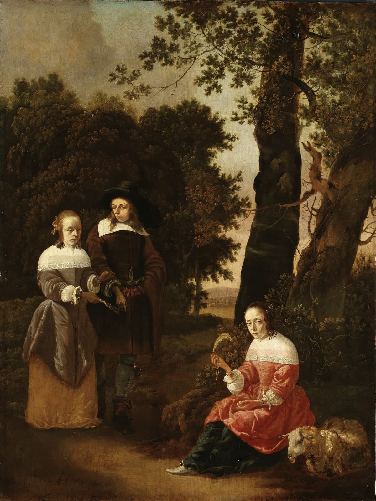 Portret van een echtpaar met een herderin