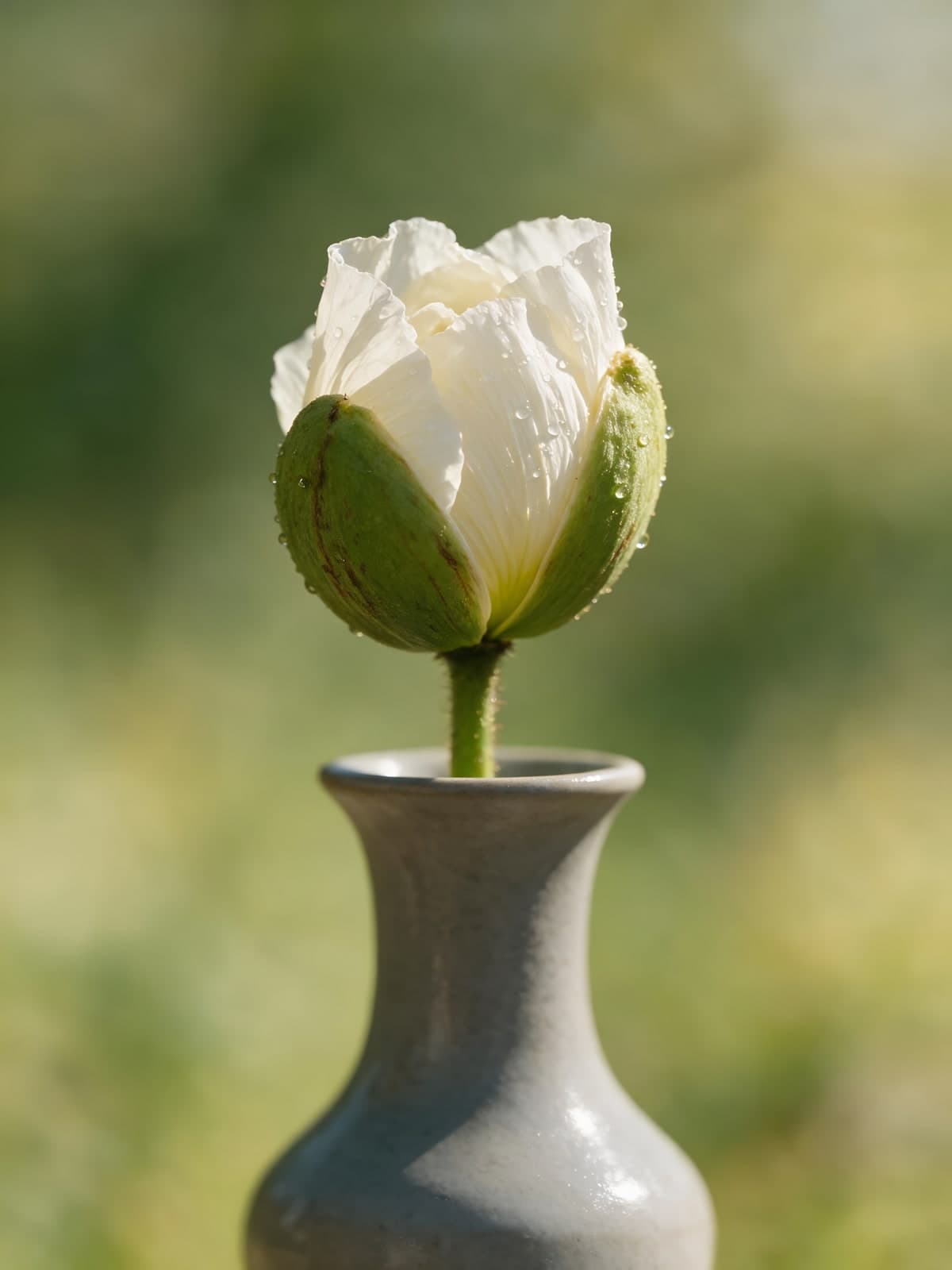 Witte knop in een grijze vaas