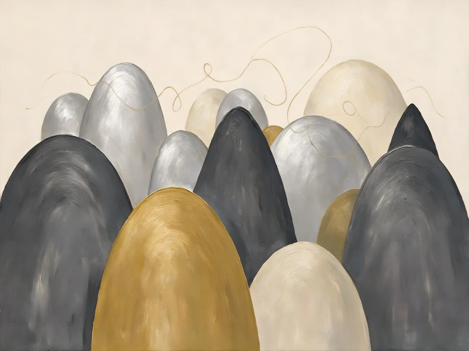 Grijze en gouden bergvormen op crème