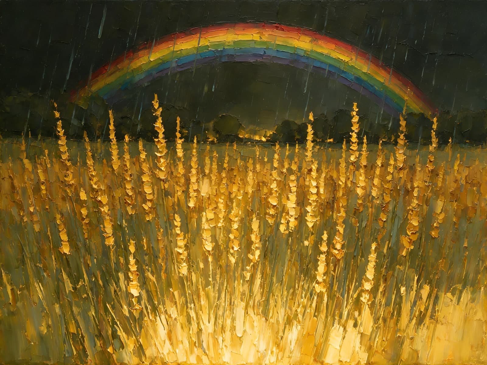 Regenboog boven een gouden korenveld