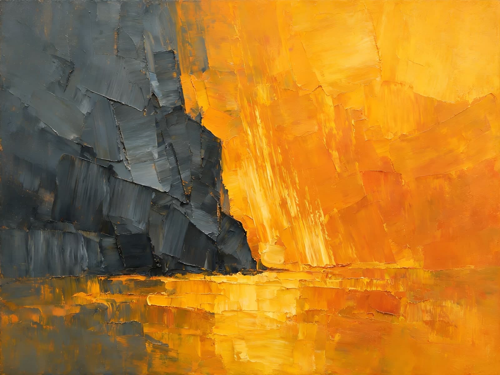Grijze klif en gouden gloed bij zee