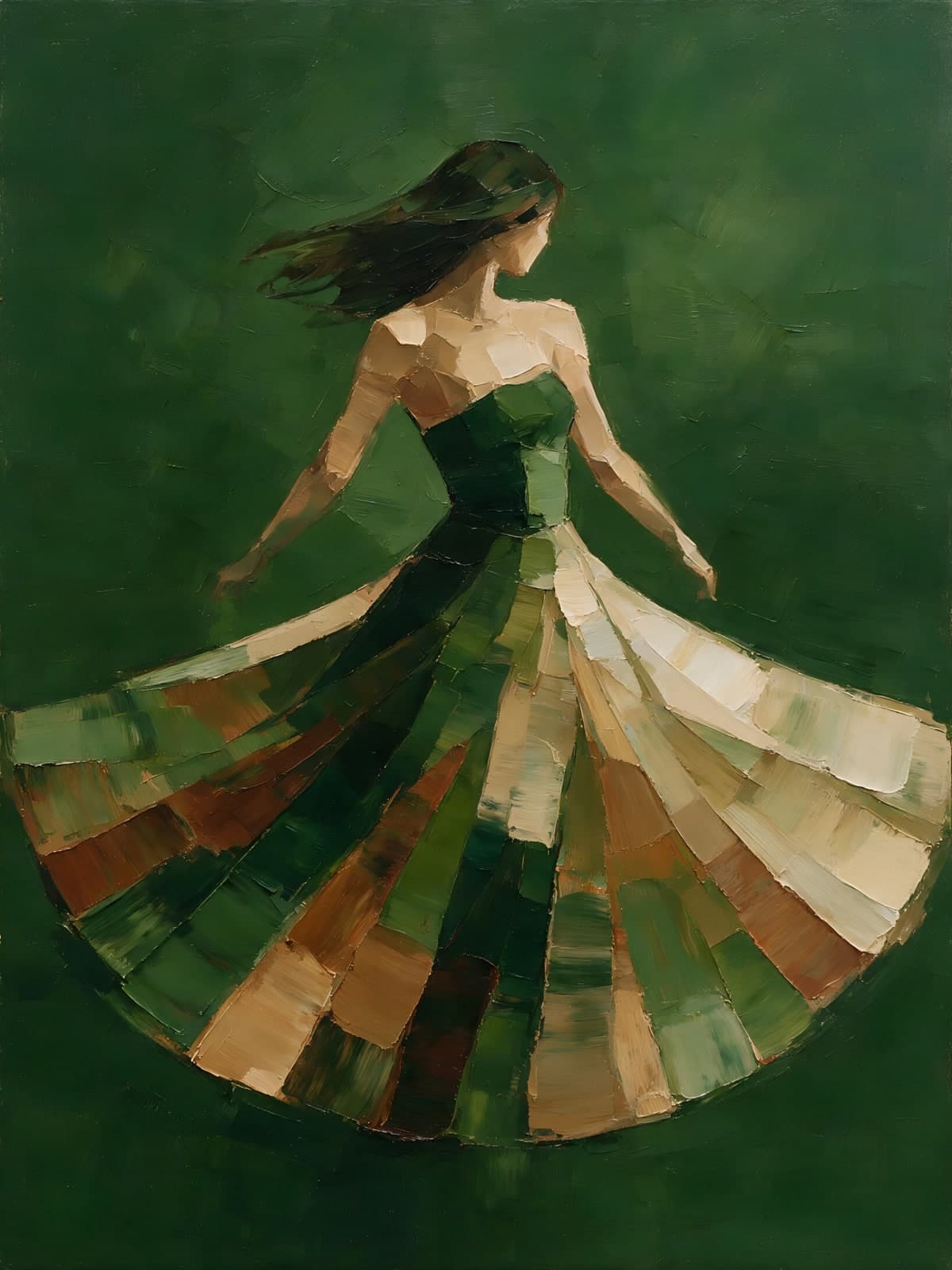 Draaiende danseres in groene jurk