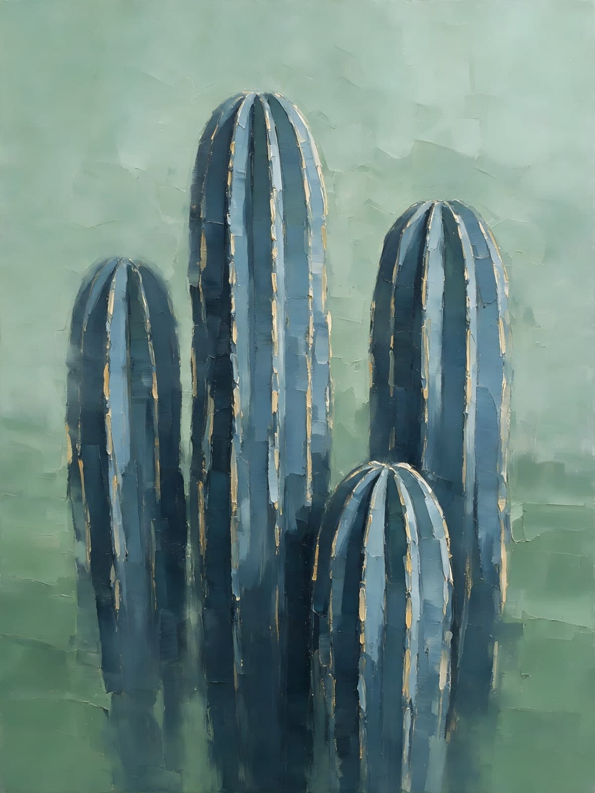 Vier blauwe cactussen voor groene nevel