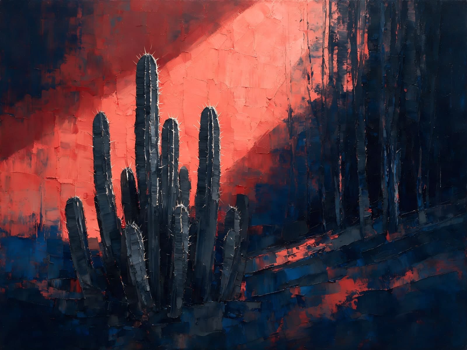 Zwarte cactussen in rood zonlicht