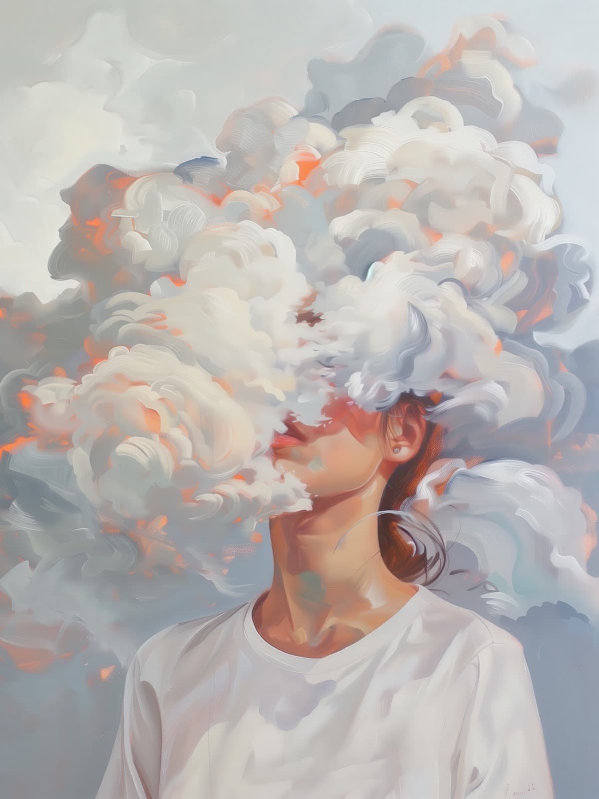 Vrouw met een wolk als gezicht