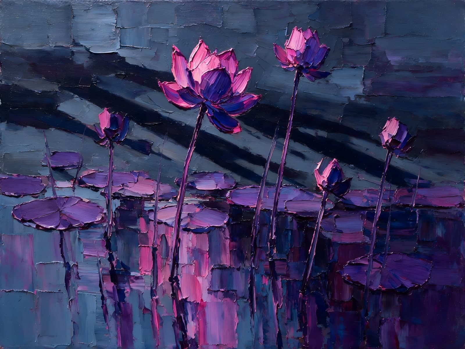 Roze lotusbloemen in paars en blauw water