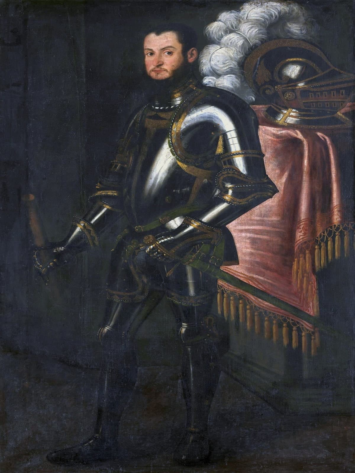 Portret van Sigismund II August met een helm