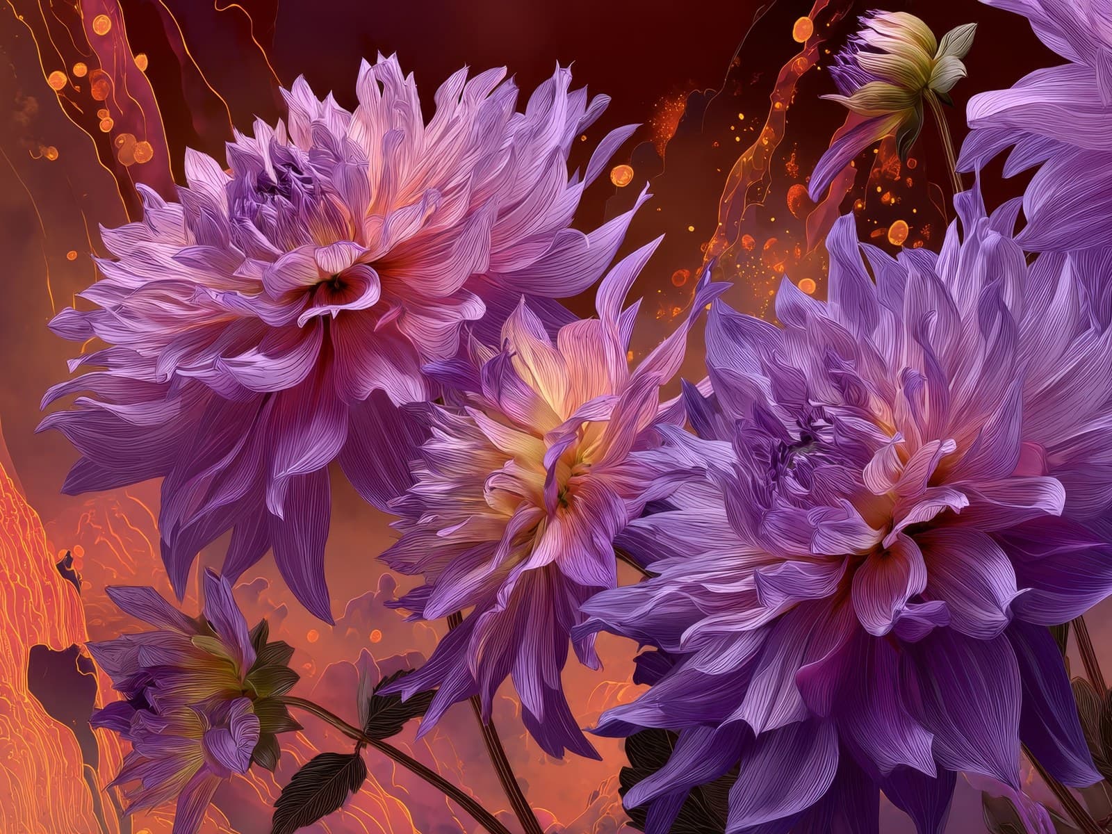 Lila dahlia's met oranje gloed