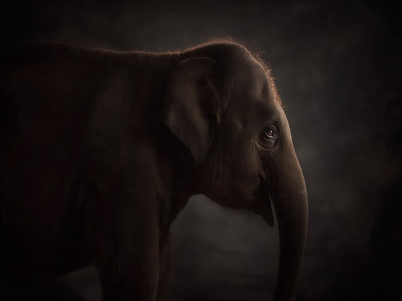 Donkere olifant in zijaanzicht met randlicht