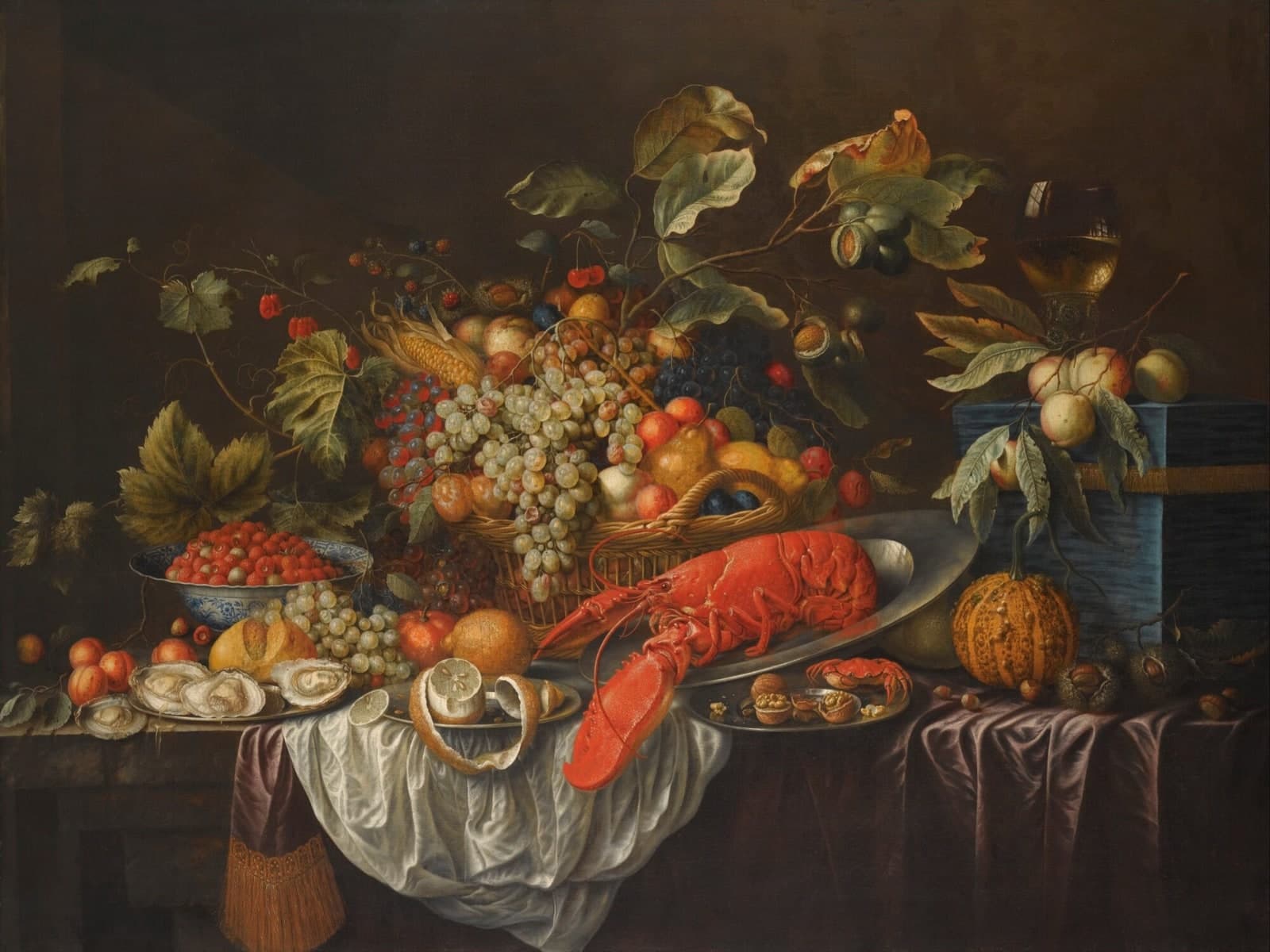 Stilleven met gemengd fruit in een mand