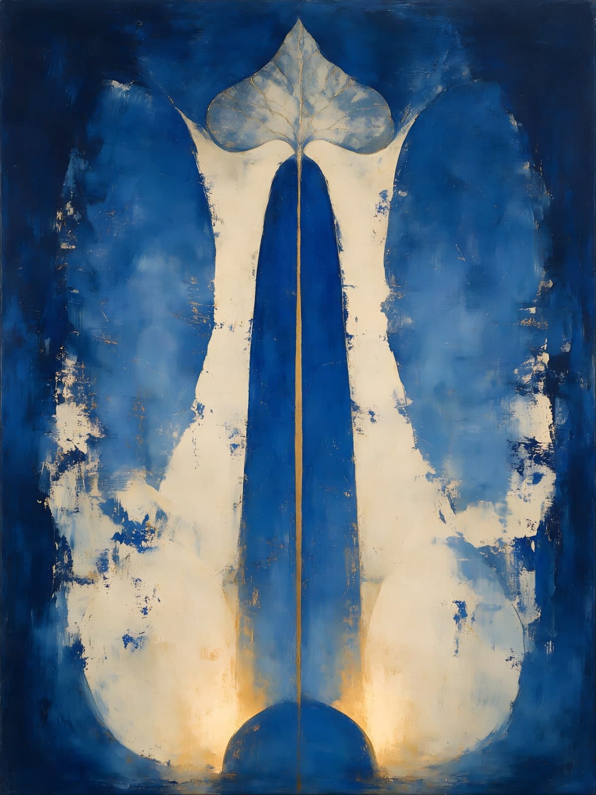 Witte spitse vorm met lichtgloed op diepblauw