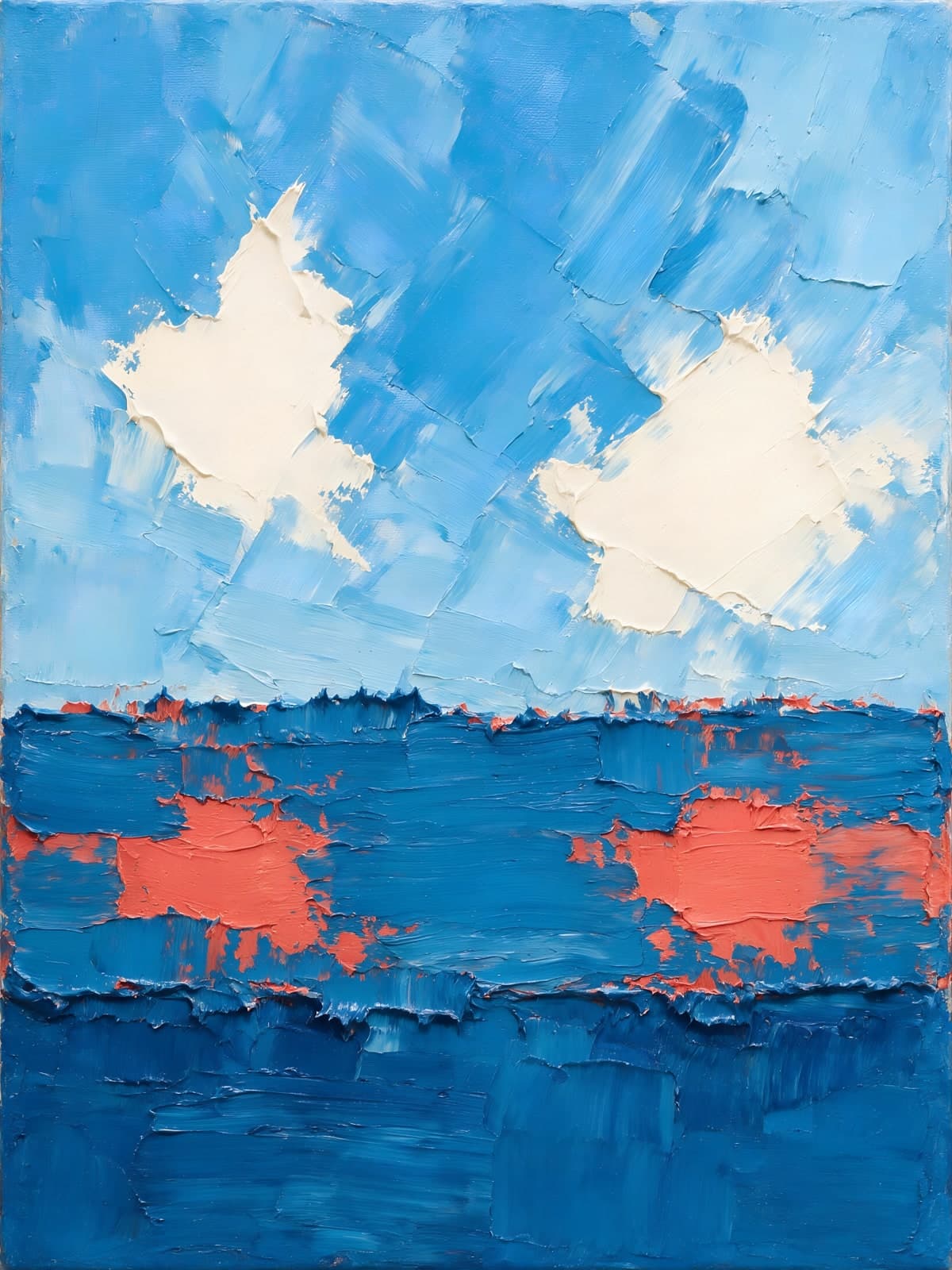 Witte wolken boven diepblauw water