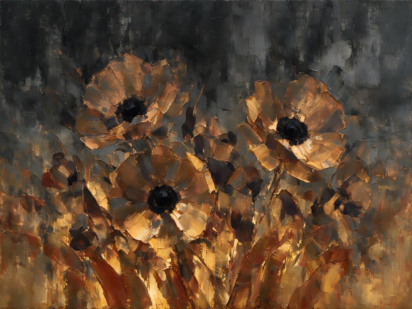 Bronzen anemonen voor donkere achtergrond