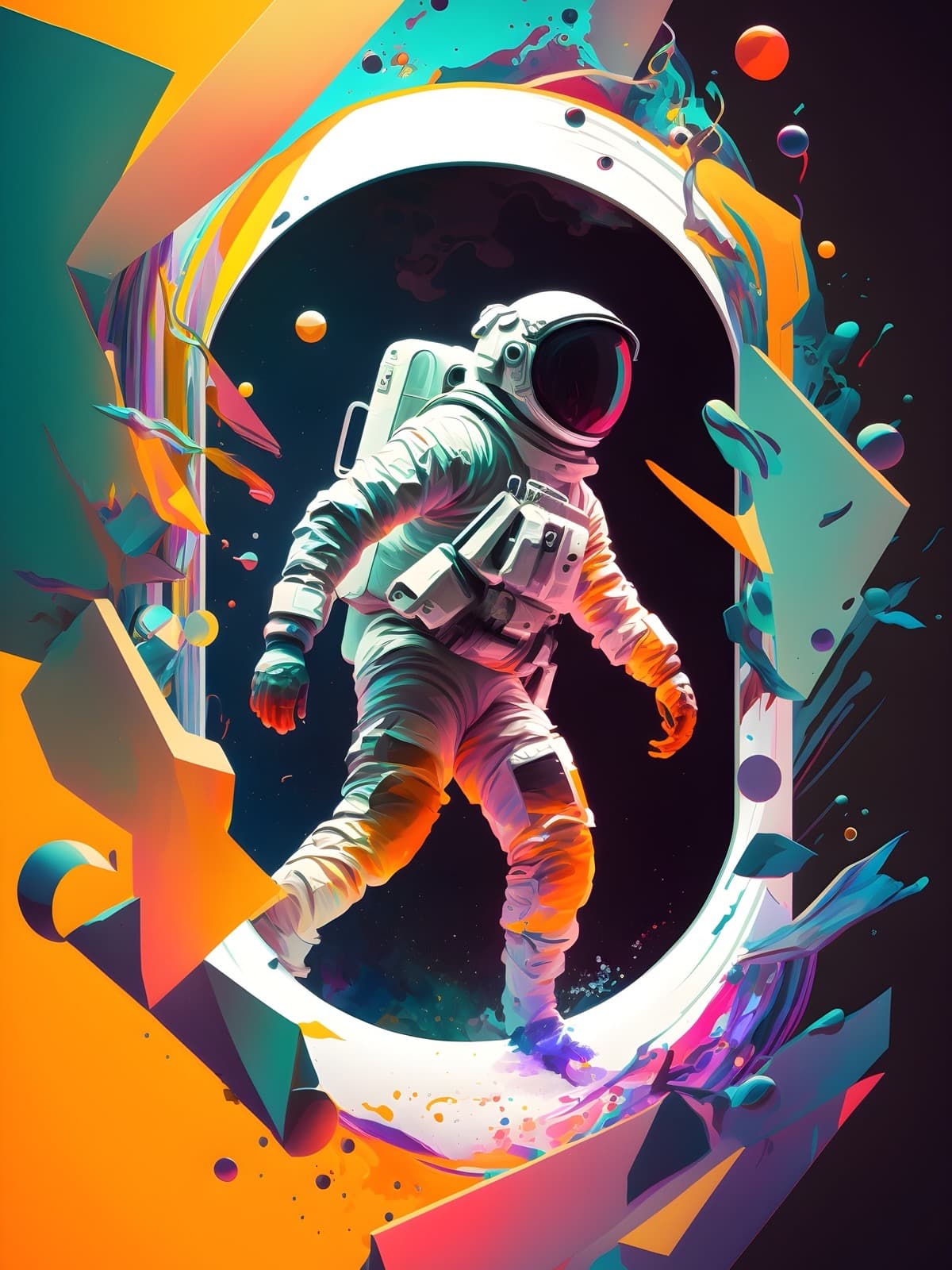 Astronaut stapt door een ovale opening