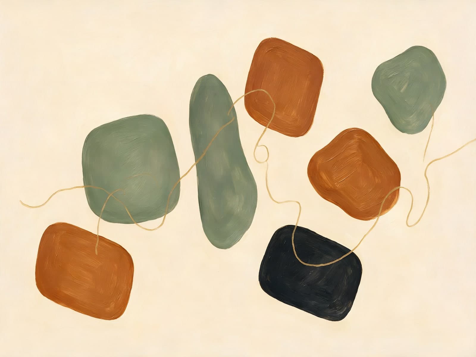 Groene en terracotta vormen met gouden draad