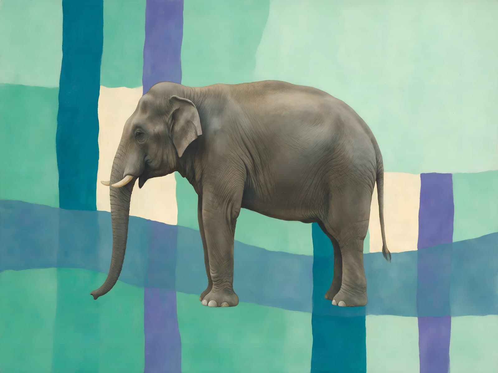 Olifant voor turquoise vlakken en blauwe banen