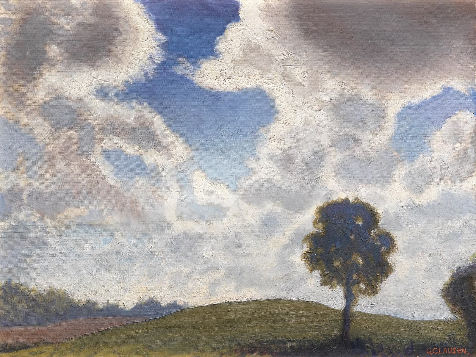 Landschap met gesilhouetteerde boom