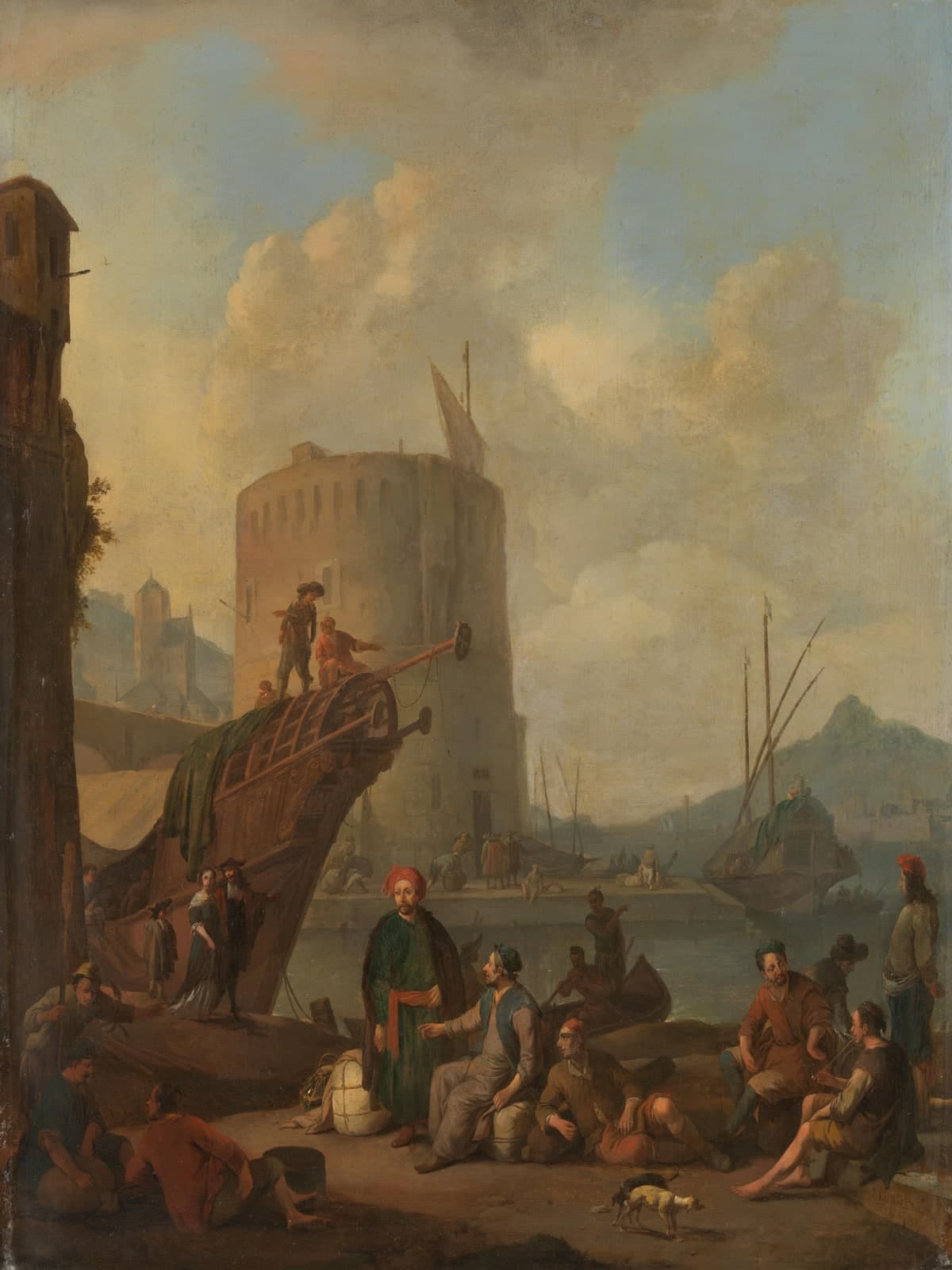 Italiaanse haven met een versterkte toren
