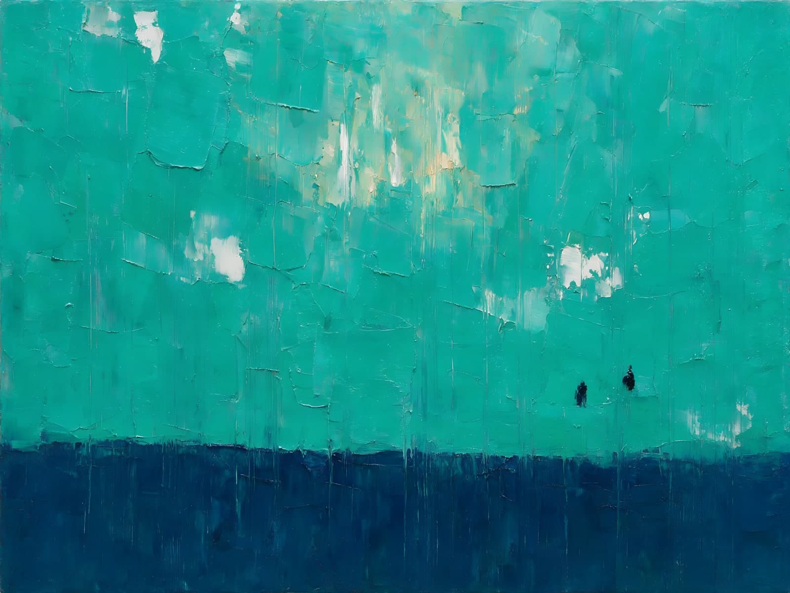 Turquoise lucht boven een donkerblauwe horizon