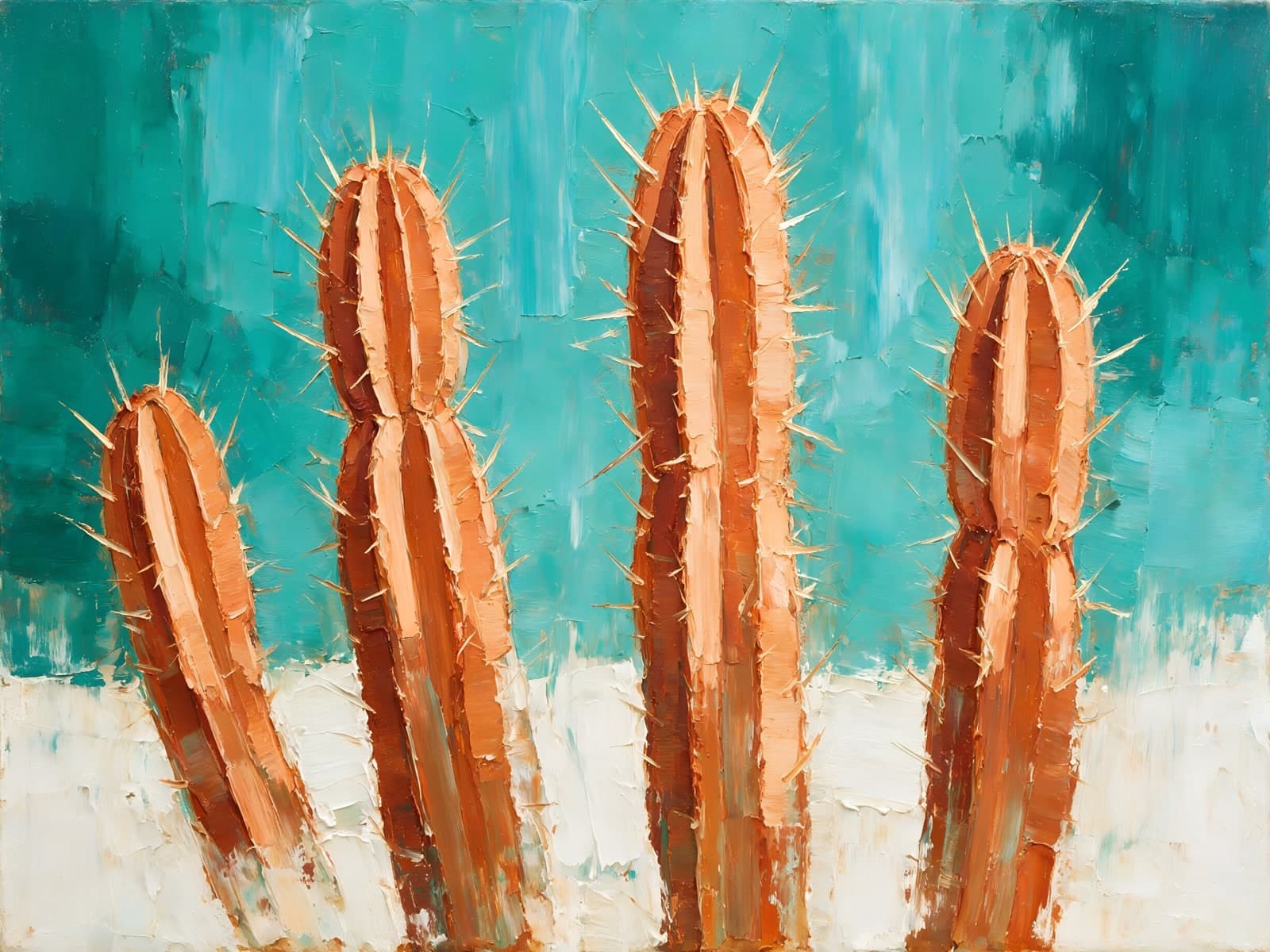 Oranje cactussen voor een turkooizen achtergrond