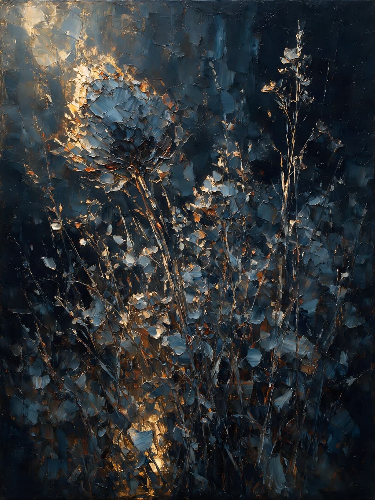 Donkerblauwe struiken met glinsterend licht