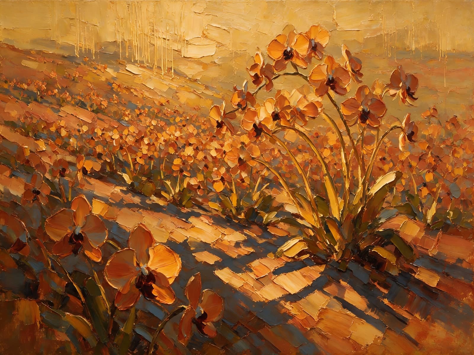 Gouden orchideeën in lage zon