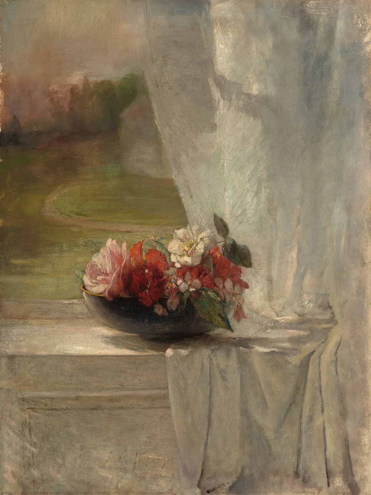 Bloemen op een vensterbank